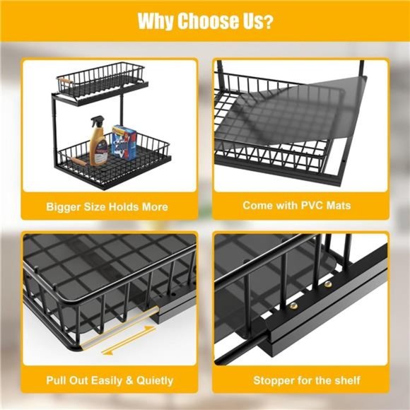 Under Sink Organizer & Storage, Metal Pull Out Kitchen Cabinet Organizer(1 Pack) - Picture 7 of 7